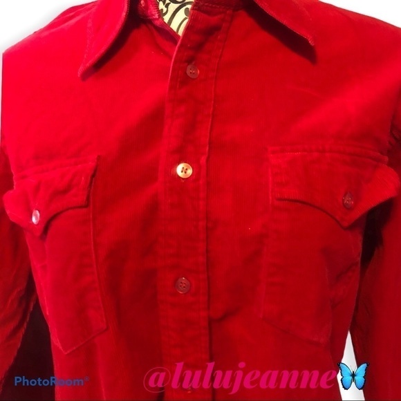 PANDA red corduroy button down top. - Picture 3 of 6